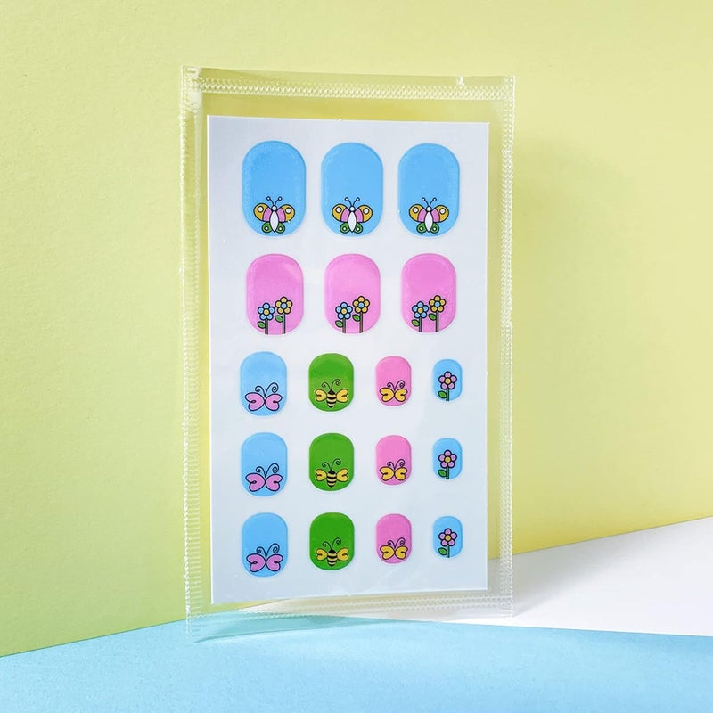IHUKEIT Kids Nail Stickers Full Nail Wraps Self Adhesive Nail Polish Strips for Kids Girls Nail Art Decoration Fun Including Flowers Butterflies Cows Recommend for Age 8 and Older (Pack of 10) - Image 3